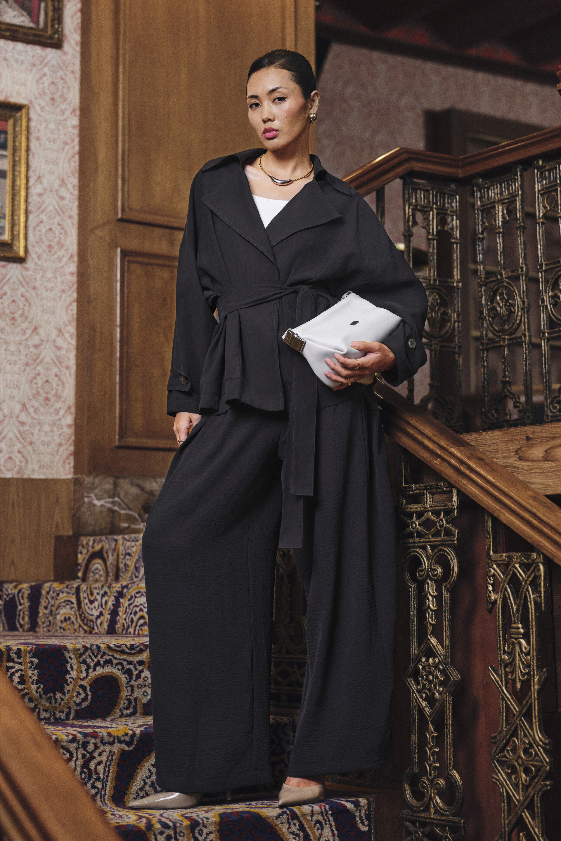 Tie-up Jacket in Black, Black, image 3